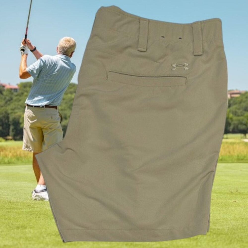 Under Armour Khaki Flat Front Performance Stretch Wicking Men's Golf Shorts 40
